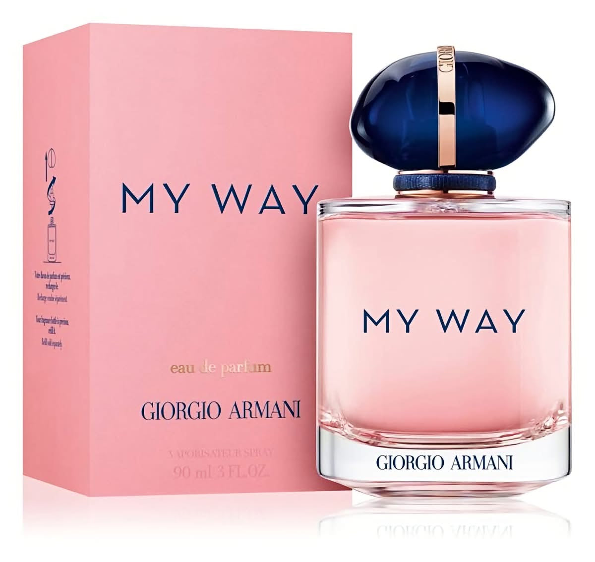 My Way, flacon rose avec bouchon bleu et coffret rose